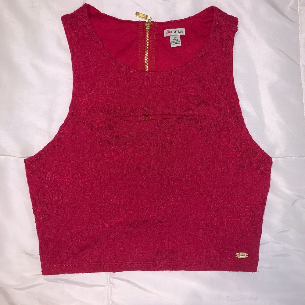 Guess Fuschia Lace Crop Top